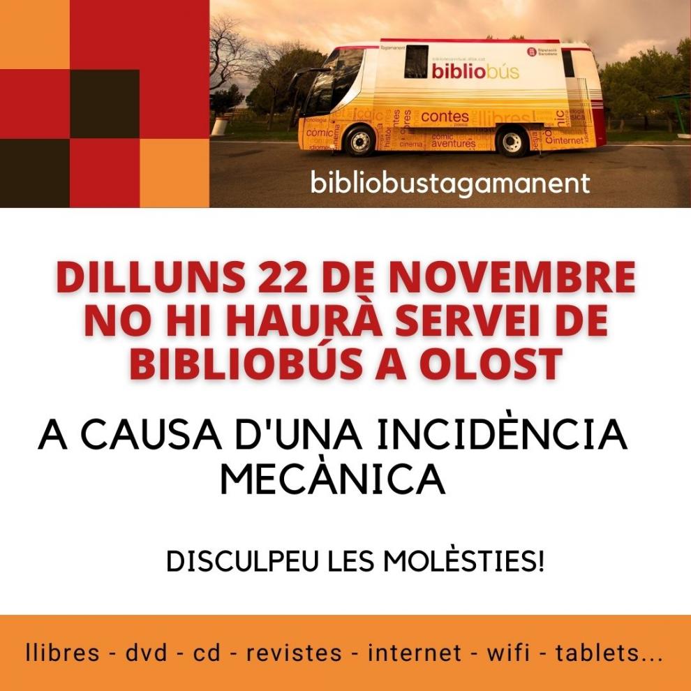 El dilluns 22 no hi haurà Servei de Bibliobús a Olost